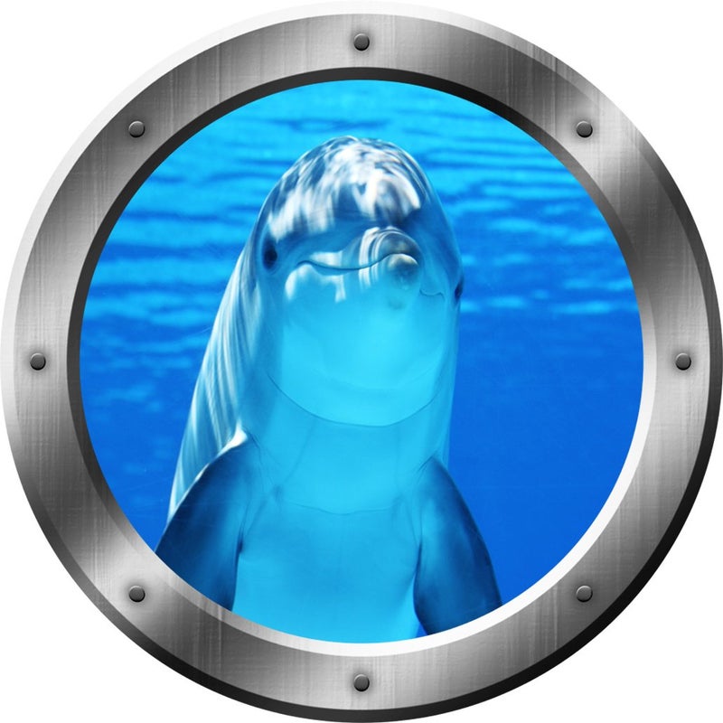 VWAQ Porpoise Wall Decal Dolphin Porthole 3D Wall Sticker Peel and Stick Decor VWAQ-SP29 (14" Diameter) - Image 1